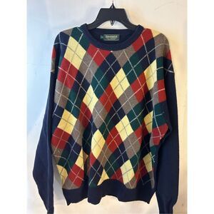 Greenwich Argyle Mens Lambswool Hong Kong Sweater XXL 2x‎